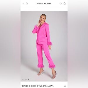 Nadine Merabi hot pink pajamas with feather cuffs - NWT - Size small.